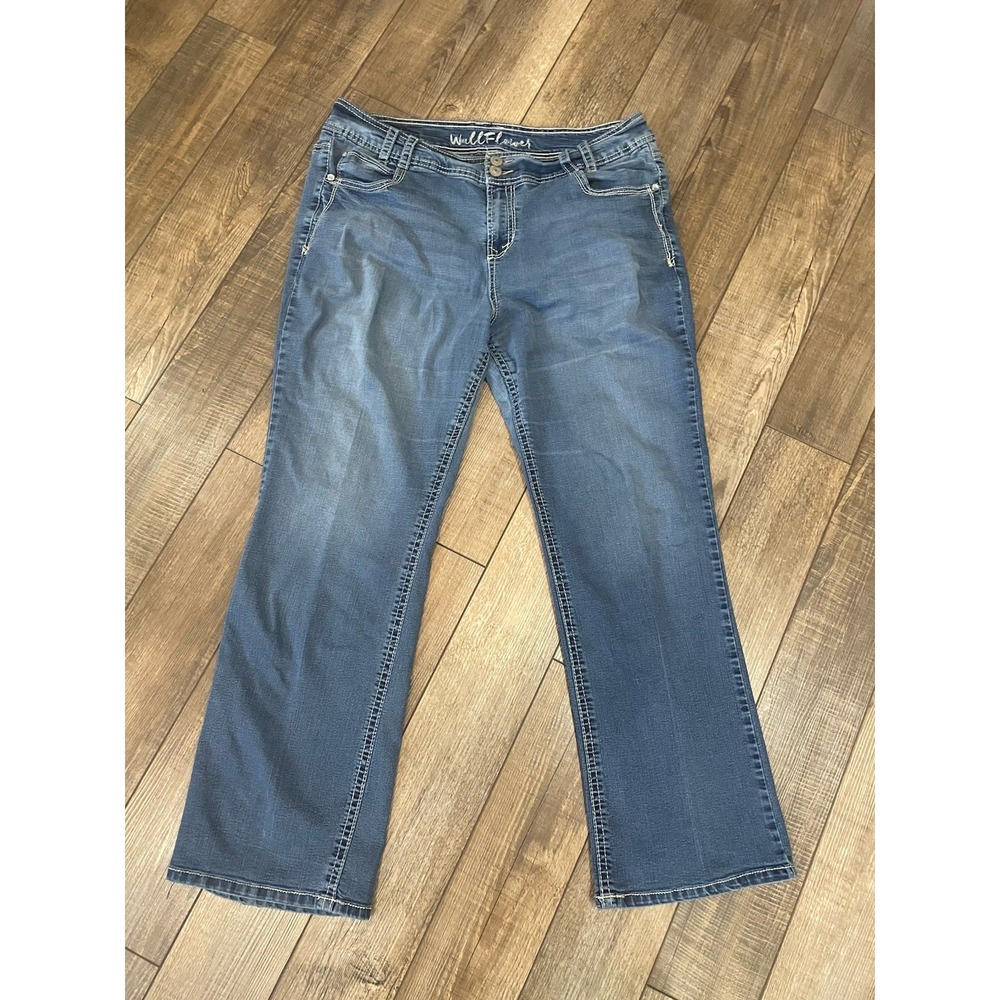 WallFlower Bootcut Jeans Dark Wash Flap Pocket Thick Stitch Flare 20 Y2K
